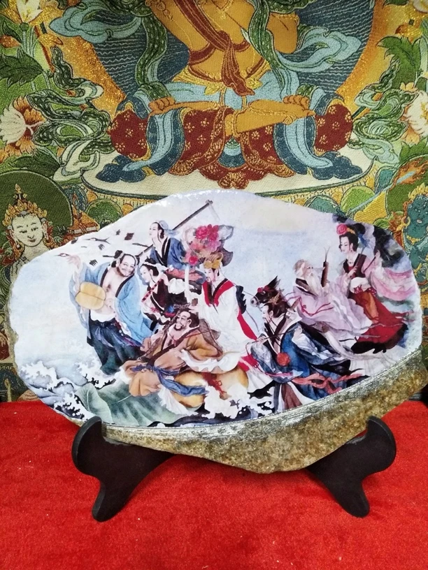 30*20，手工制作石头画，八仙过海，防水不掉色，永久保存