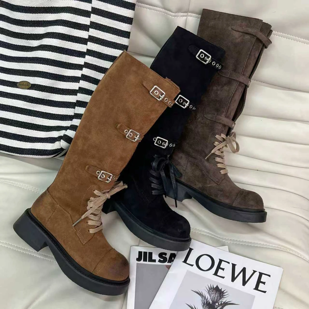 糖糖 丨丝绒可可丨废土风复古慵懒堆堆英伦骑士靴切尔西;EQX55613