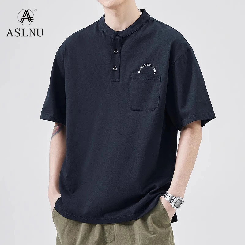 美式立领Polo衫男士短袖夏季宽松休闲纯棉亨利衫男生半袖T恤衣服