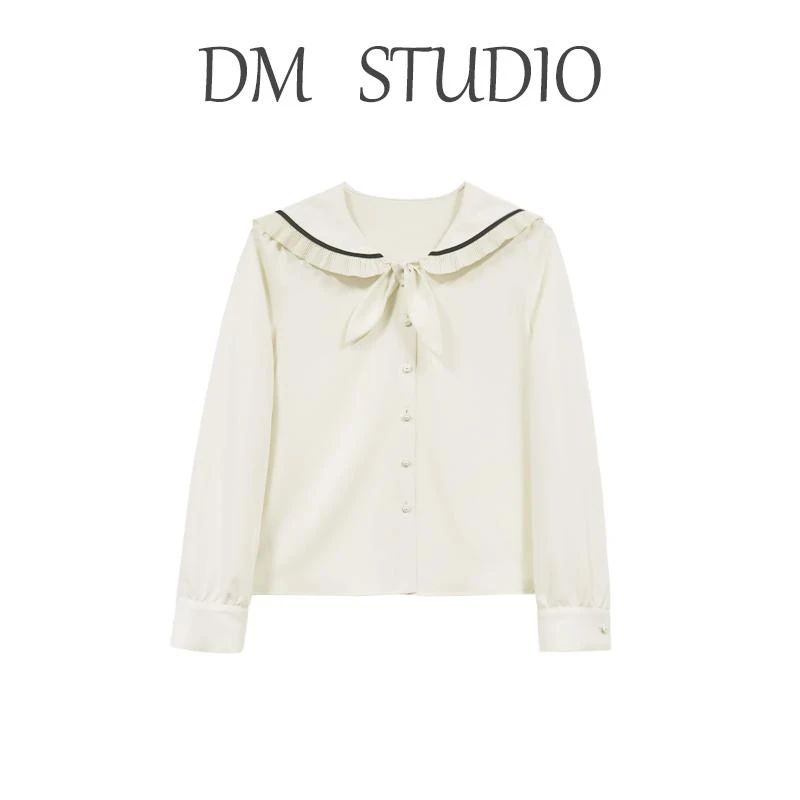 XX DM16332【铃兰百合】海军领撞色织带气质百搭俏皮减龄上衣