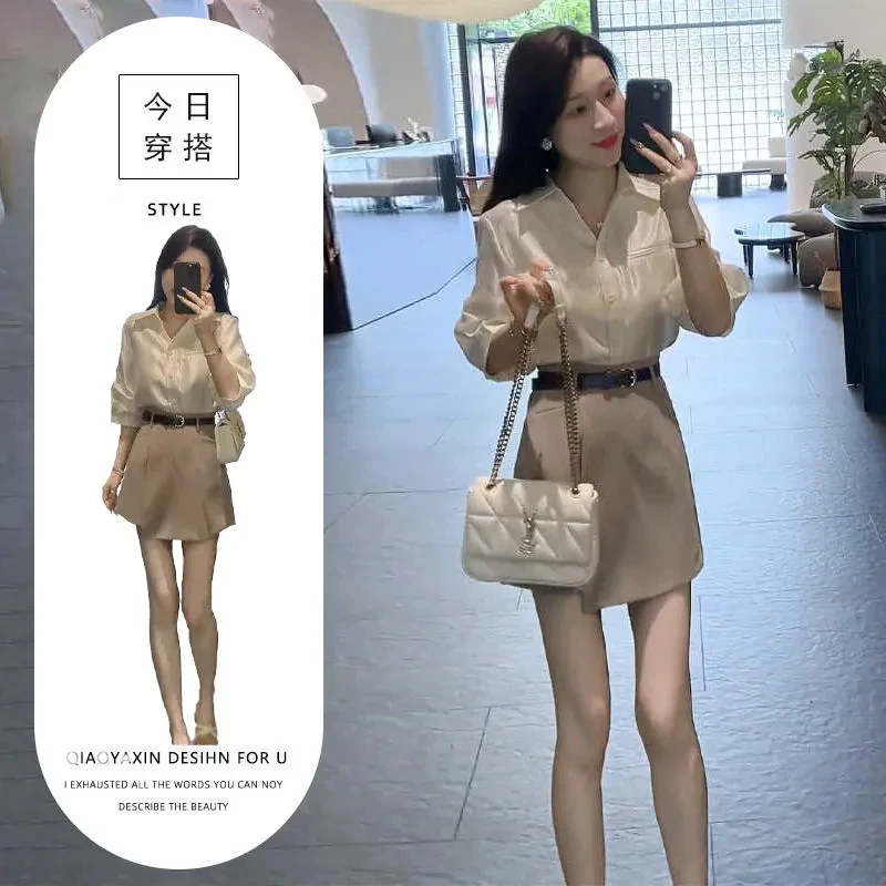 轻熟风盐系穿搭套装夏季新款高级感气质百搭衬衫西装短裤裙两件套