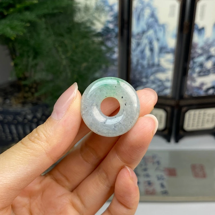 冰飘绿甜甜圈挂件吊坠 天然翡翠A货