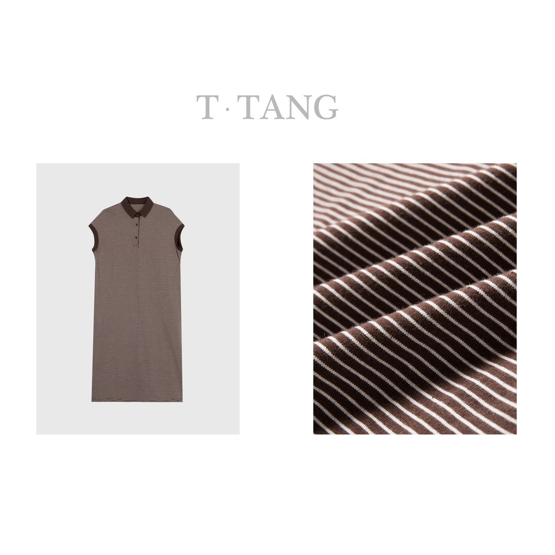 春夏新款180g色织条纹棉时尚休闲百搭条纹气质显瘦连衣裙【6860】