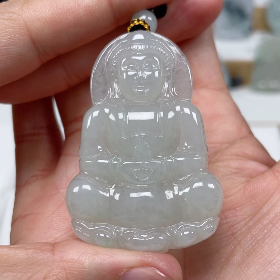 翡翠颈饰未镶嵌天然翡翠A货观音7号