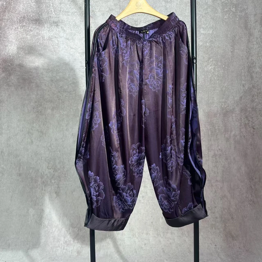 【焕夏墨晨】BF33023紫韵提花螺纹透气不规则侧面垂感小脚吊裆裤