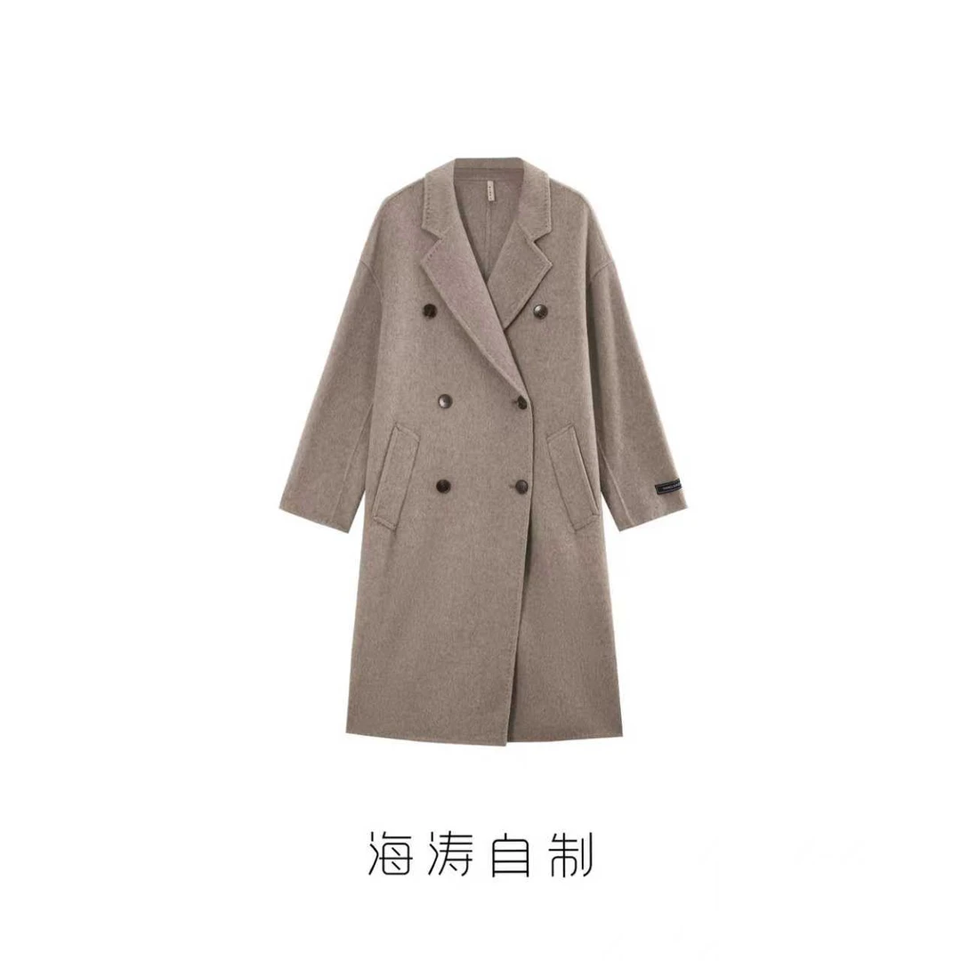 【海涛大叔】绵羊毛中长款翻领双排六扣双面毛呢大衣