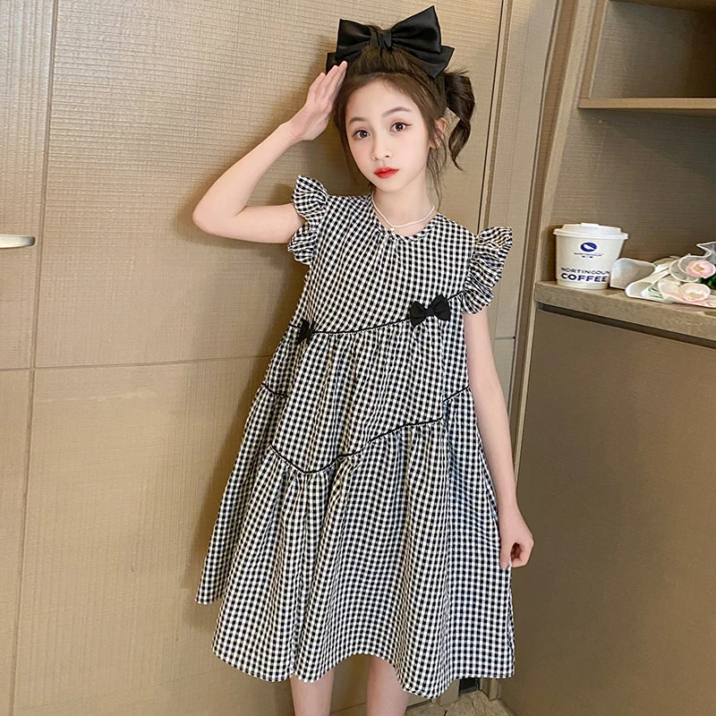 女童连衣裙夏季无袖背心格子裙2025新款中大儿童女孩洋气度假裙子