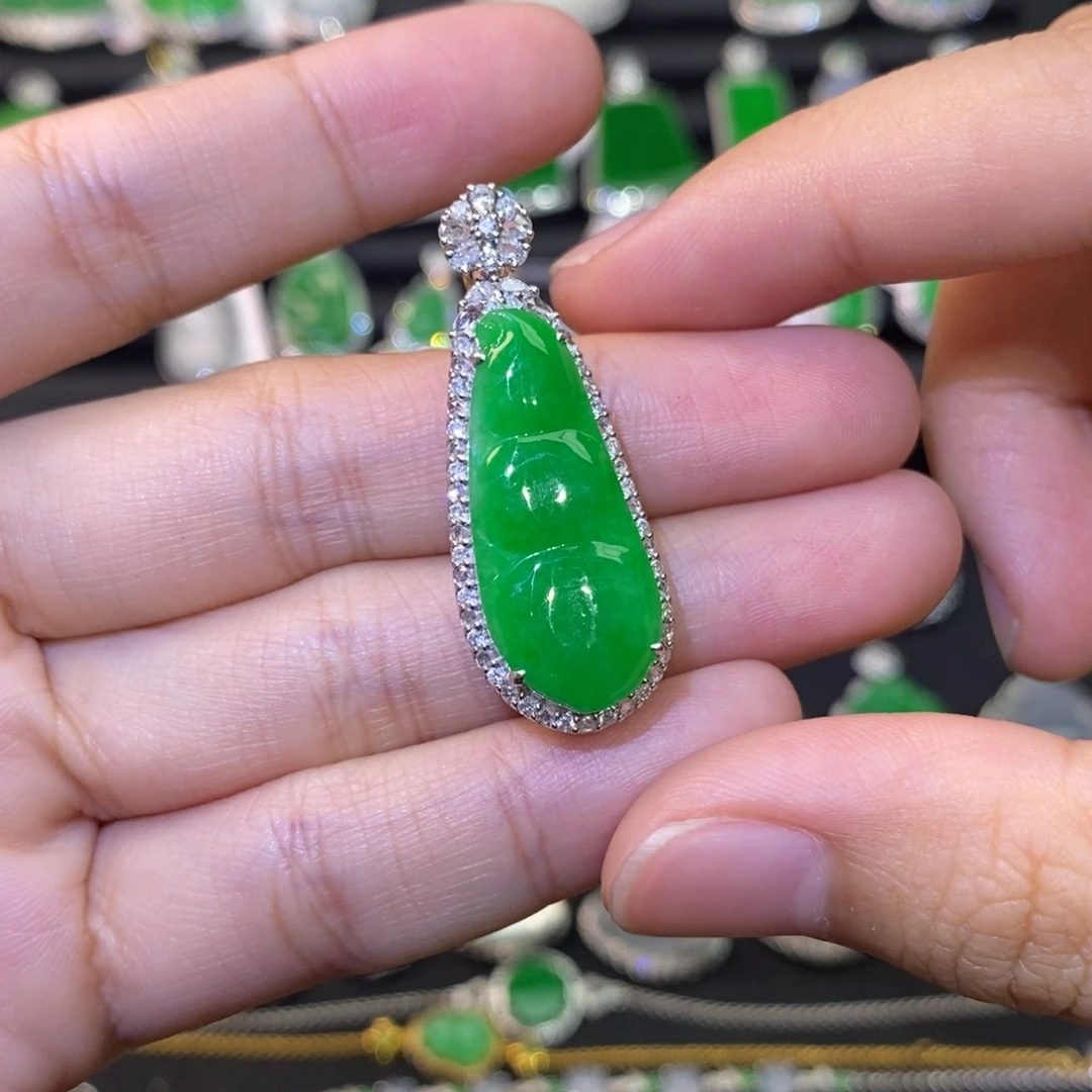 翡翠18K金镶嵌吊坠(不含链)