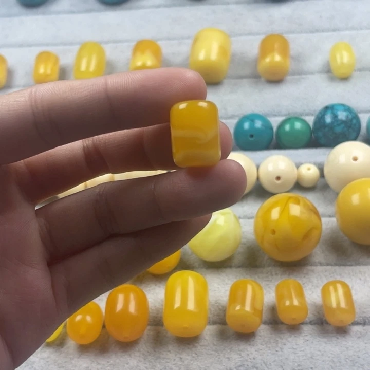 蜜蜡裸石未镶嵌优化蜜蜡桶珠12*16mm尺寸单颗黄花蜜款