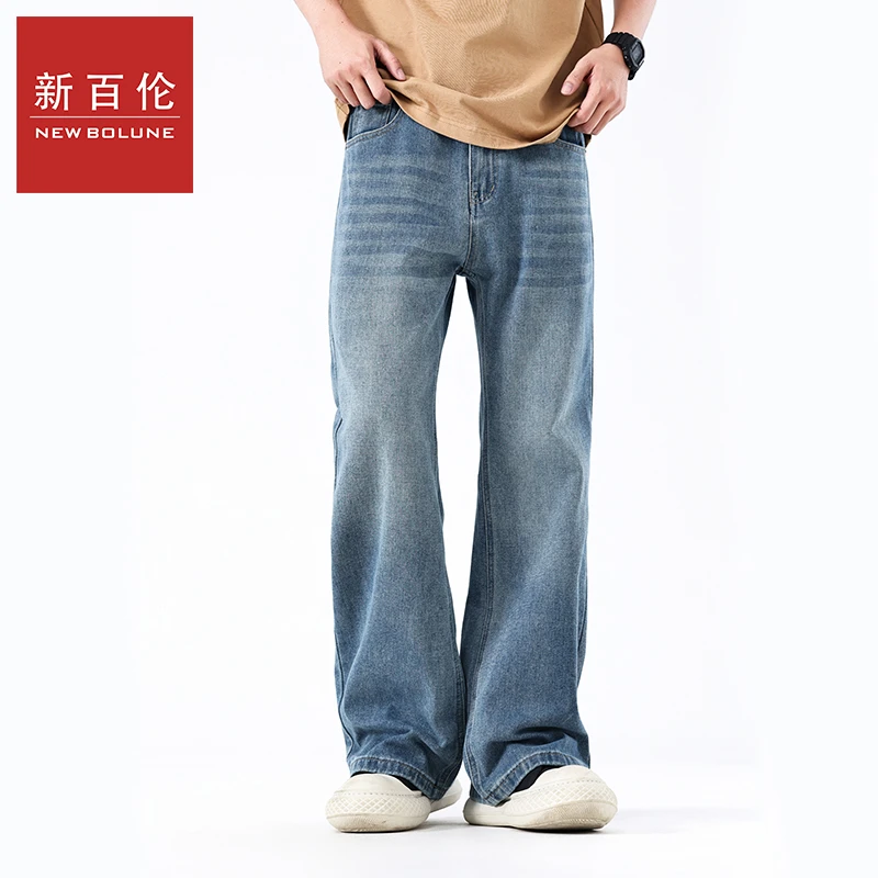 新百伦牛仔裤男夏季宽松直筒阔腿牛仔裤两色美式水洗做旧复古长裤