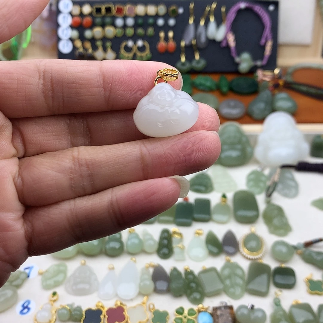 和田玉银S925镶嵌吊坠(不含链)