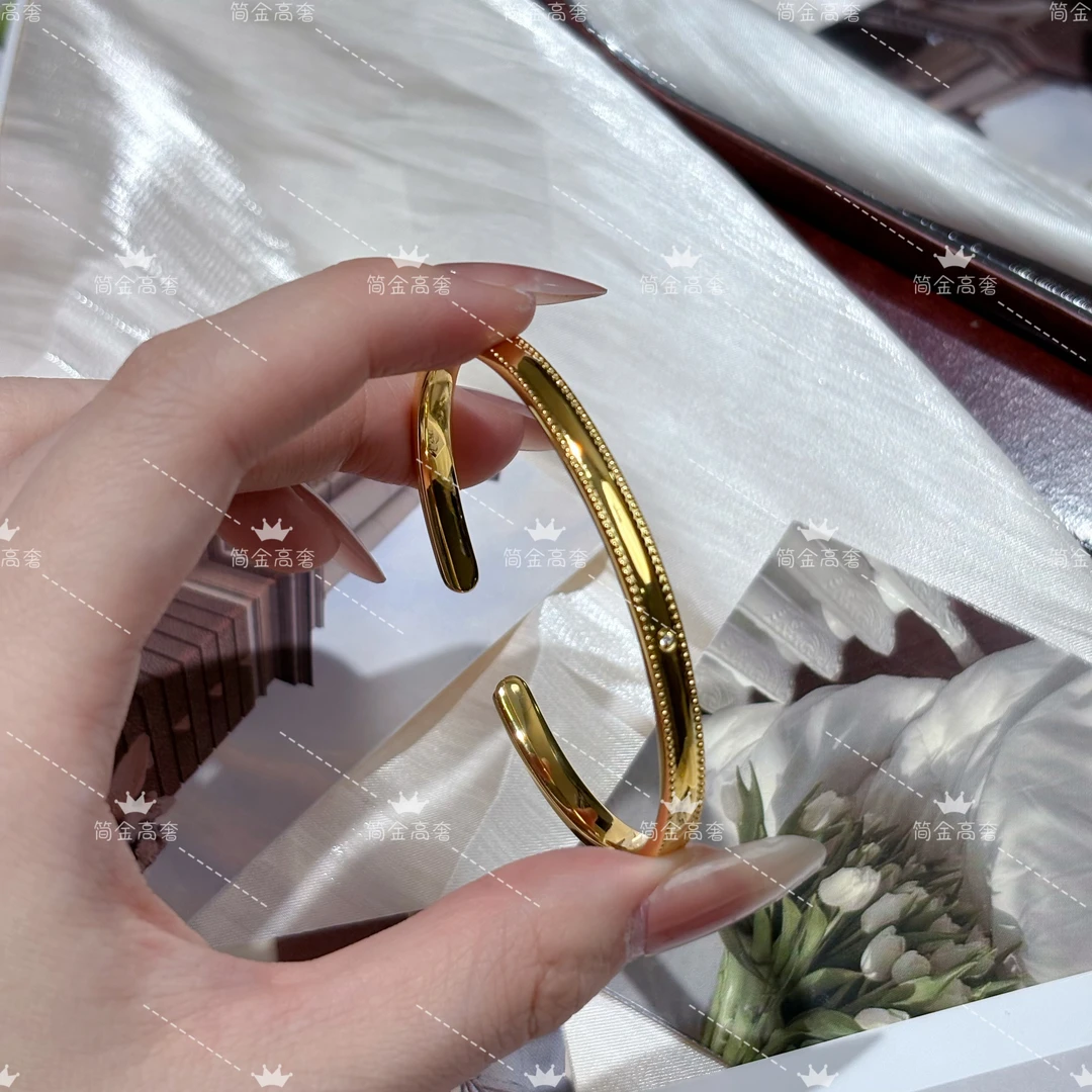 足银手镯 厚镀24K金亮面贵妃开口手镯可调节