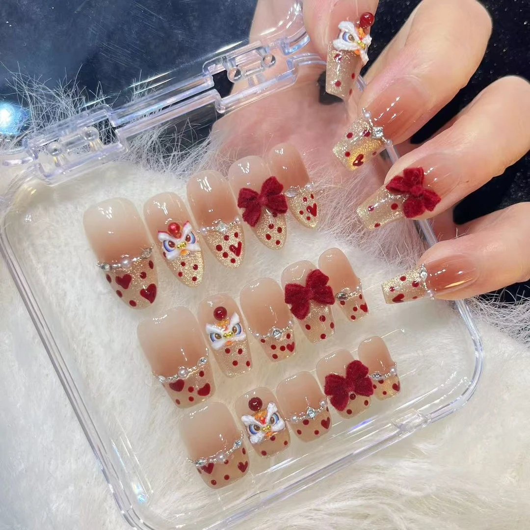 【心悦醒狮】新年醒狮手工穿戴甲法式美甲套装显白多款可选