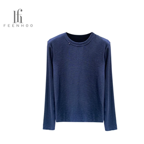 粉和圆领极简风常规长袖抗皱拼接T恤55T98229