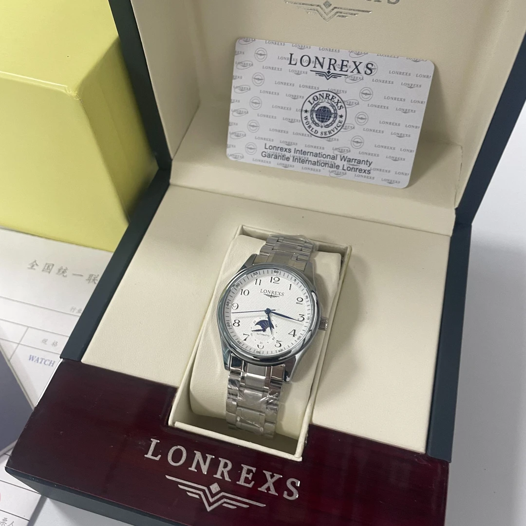 LONREXS/蓝针月相钢带/表径41mm男士经典全自动腕表J