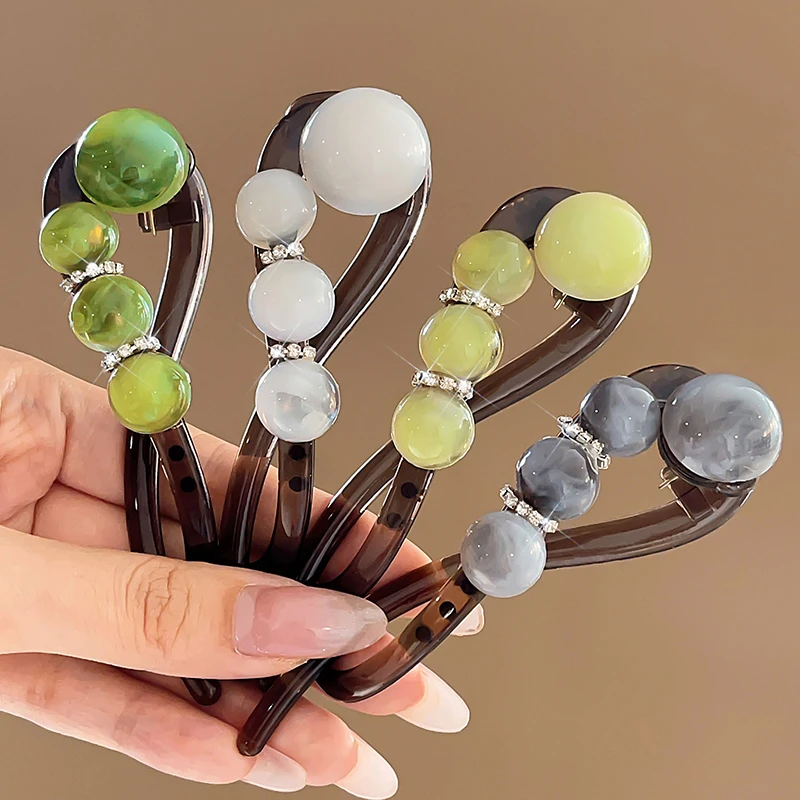 高级感水钻珠珠扭扭夹女后脑勺盘发一字发夹2025新款时尚发卡头饰