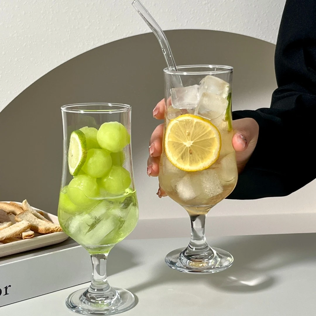 ins风高脚果汁杯玻璃杯网红鸡尾酒杯苏打水杯果茶杯个性冷饮料杯