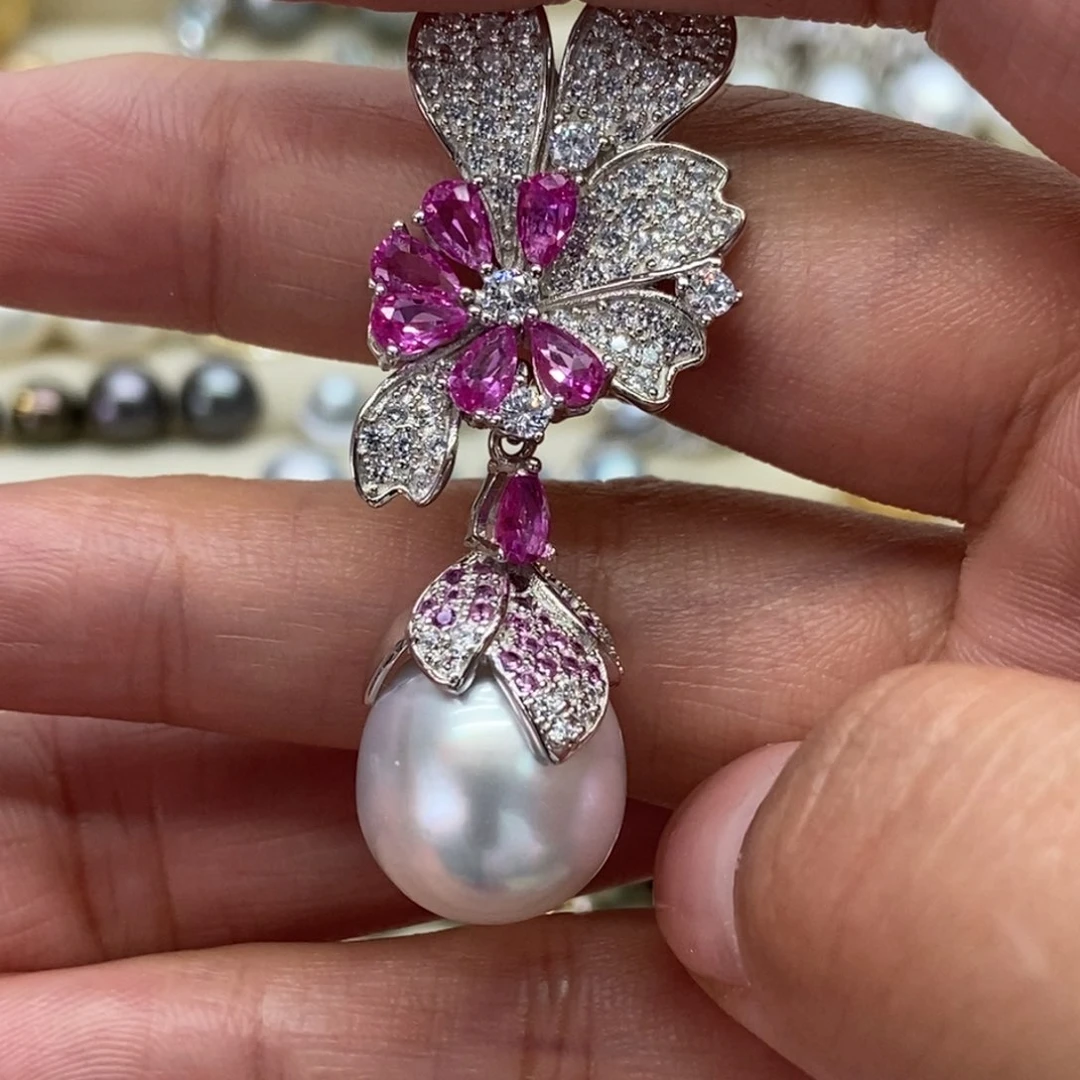 海水珍珠银S925镶嵌吊坠(不含链)