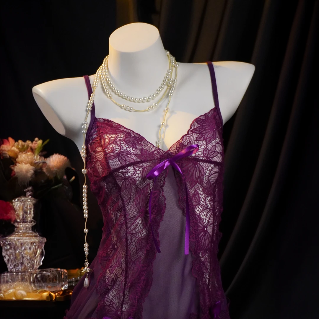 微醺小紫｜睡裙蕾丝内衣性感紫色纯欲穿搭睡衣紫色系美背显瘦气质