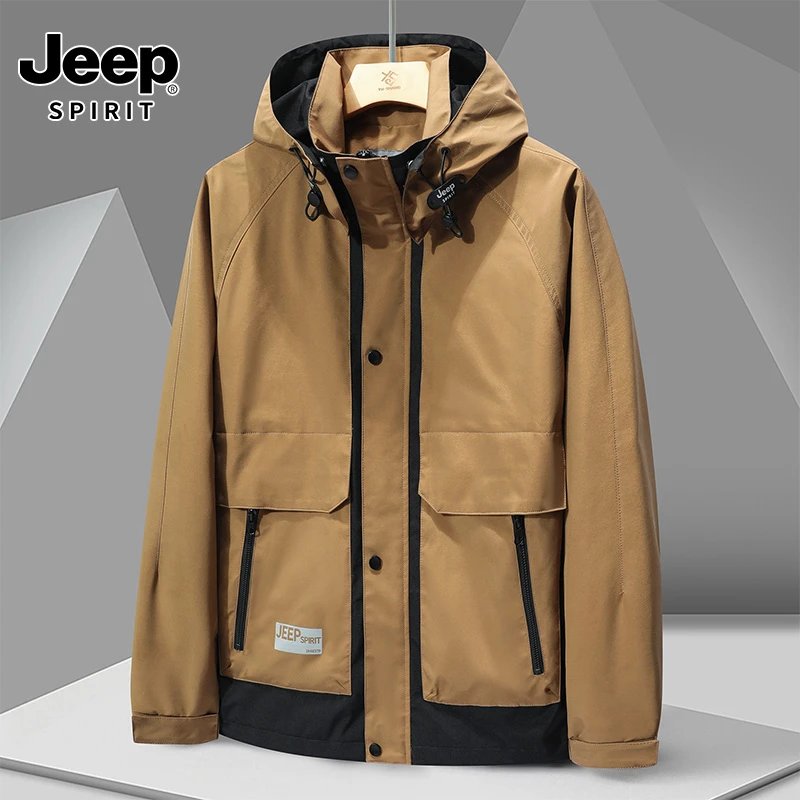JEEPSPIRIT吉普夹克春季新款休闲防风冲锋衣户外情侣登山连帽外套