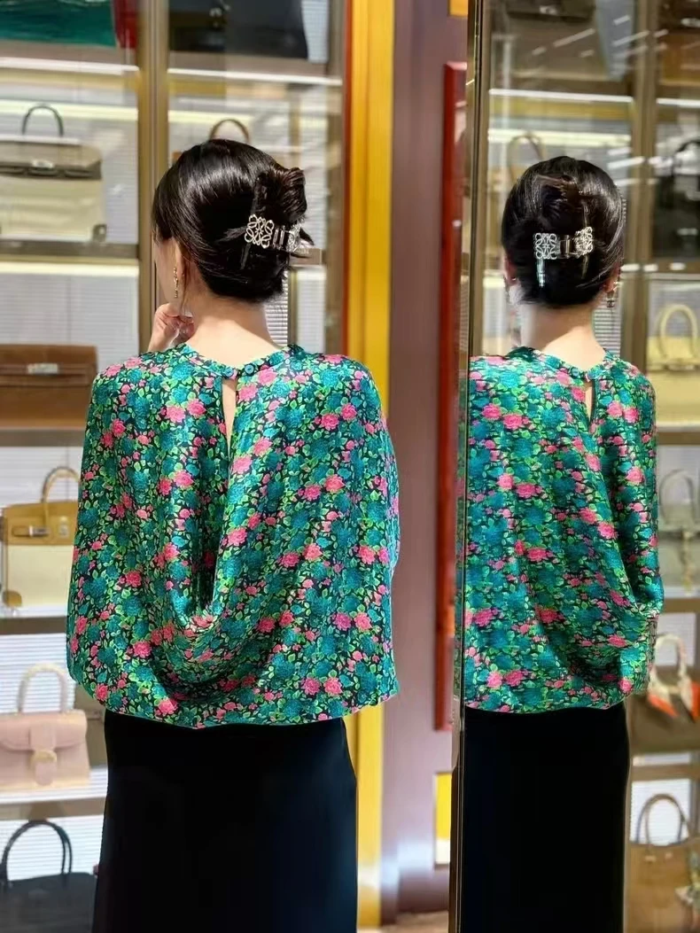 【繁花似锦】美出新高度后背荡领斜纹重磅桑蚕丝时尚罩衫长袖女