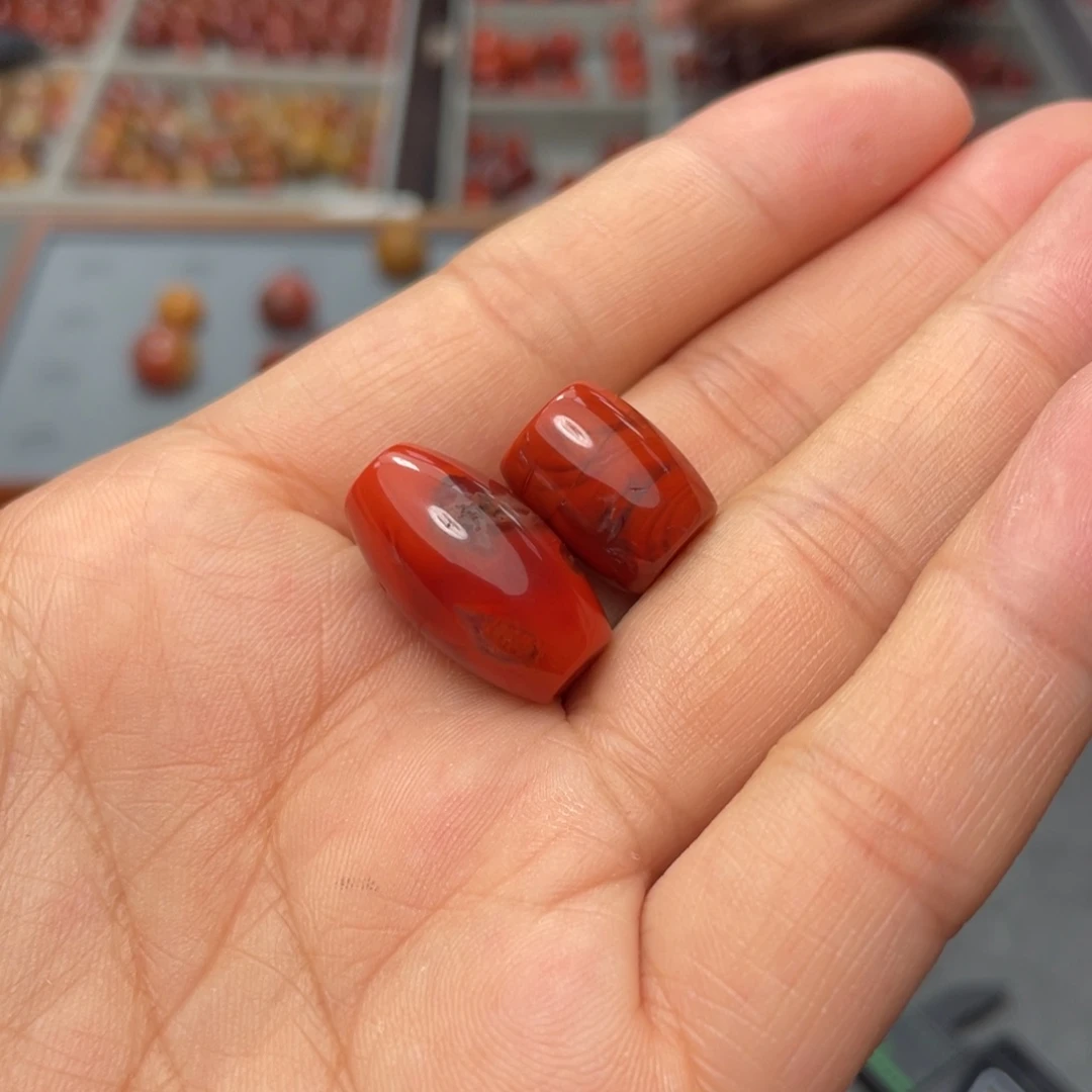 南红玛瑙单珠8多样性发1 －对未镶嵌