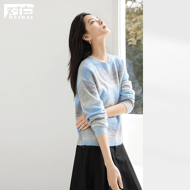 【二喜专属】D01对白软糯慵懒感段染圆领套头毛衣女针织衫FDE047
