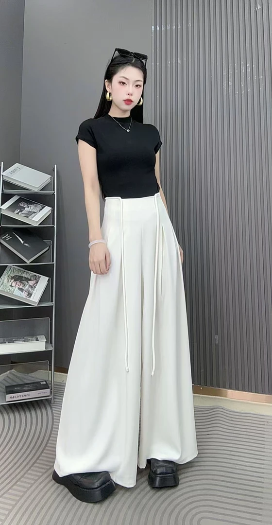 高级感灰色冰丝西装阔腿裤女2025夏季气质百搭休闲裤拖地裤68071