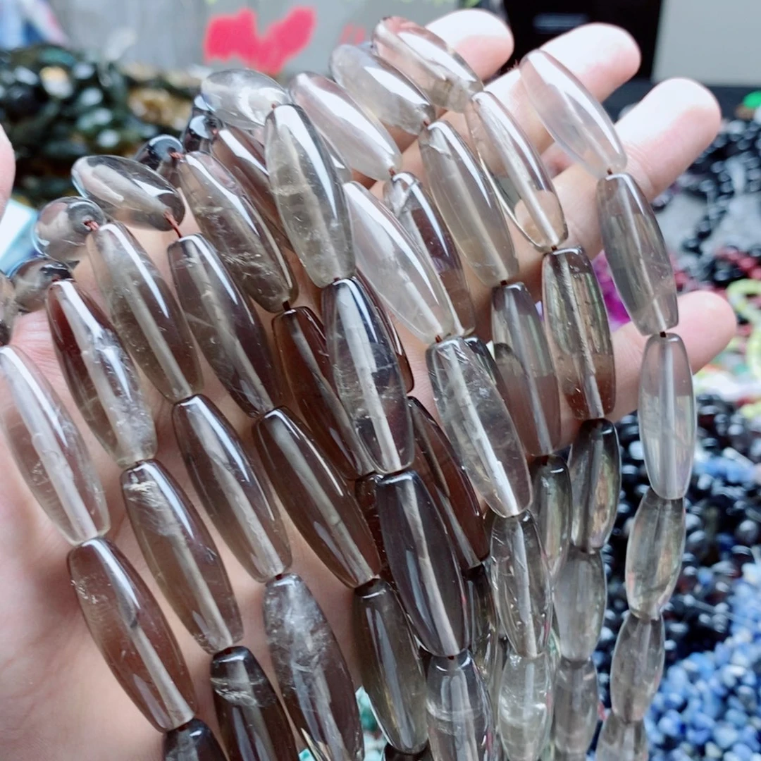玛瑙/玉髓未镶嵌珠宝半成品一条天然30X10mm茶晶天珠