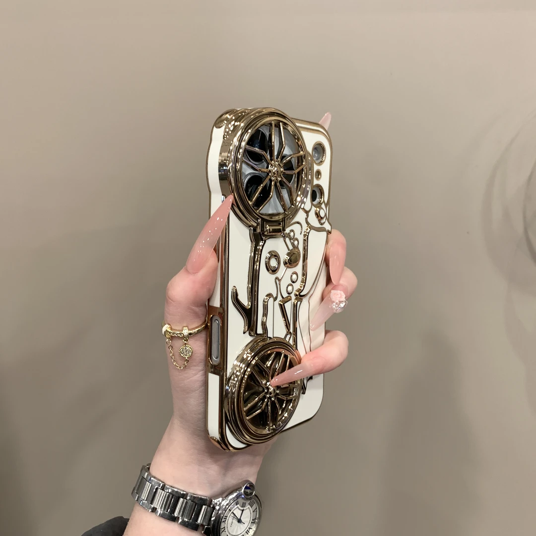 新款创意摩托车适用于苹果17手机壳iPhone16pro电镀15pro支架1314