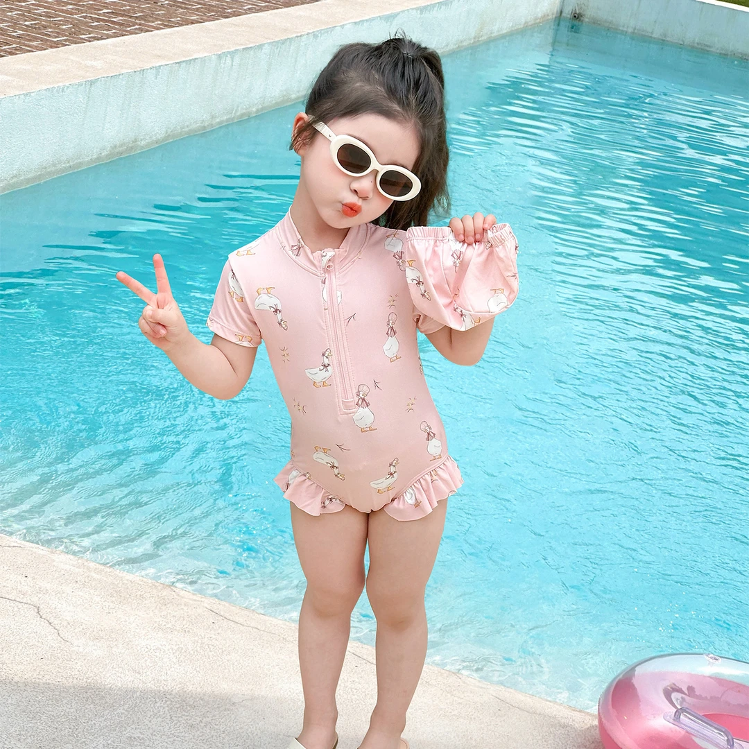 女童泳衣宝宝公主风2025新款小女孩洋气速干防晒连体游泳夏季泳装