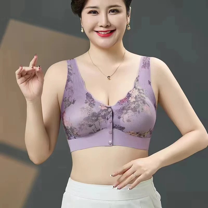 透气前开扣中年妈妈文胸背心式内衣美背无痕无钢圈聚拢大码胸罩D
