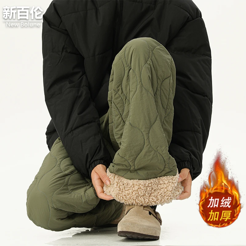 新百伦/NEW BOLUNE美式休闲裤男冬季新款加绒加厚宽松直筒长裤子