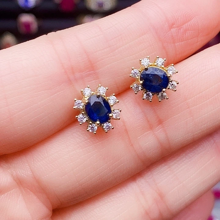 蓝宝石耳饰银S925镶嵌