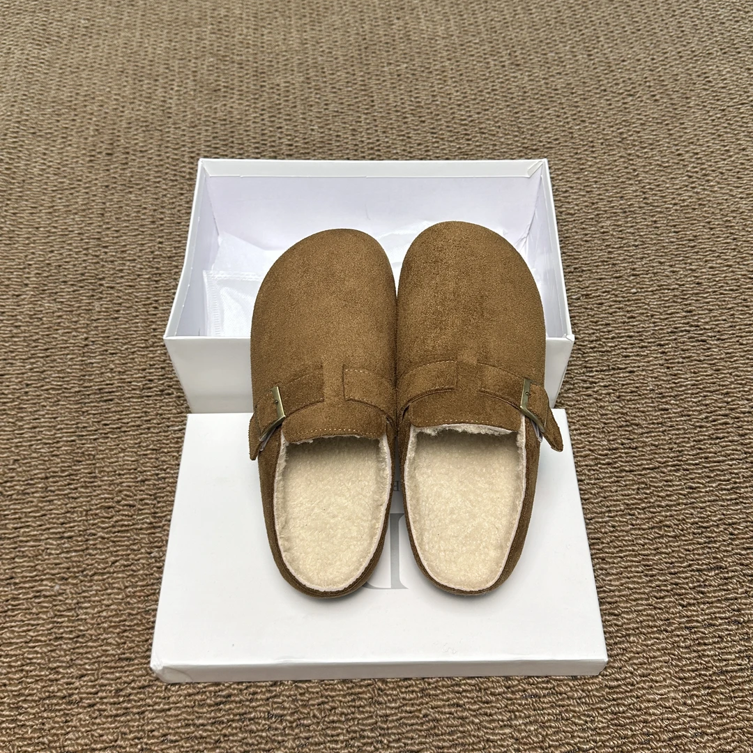 2025秋冬新款加绒保暖防滑加绒勃肯鞋包头毛毛拖鞋女外穿