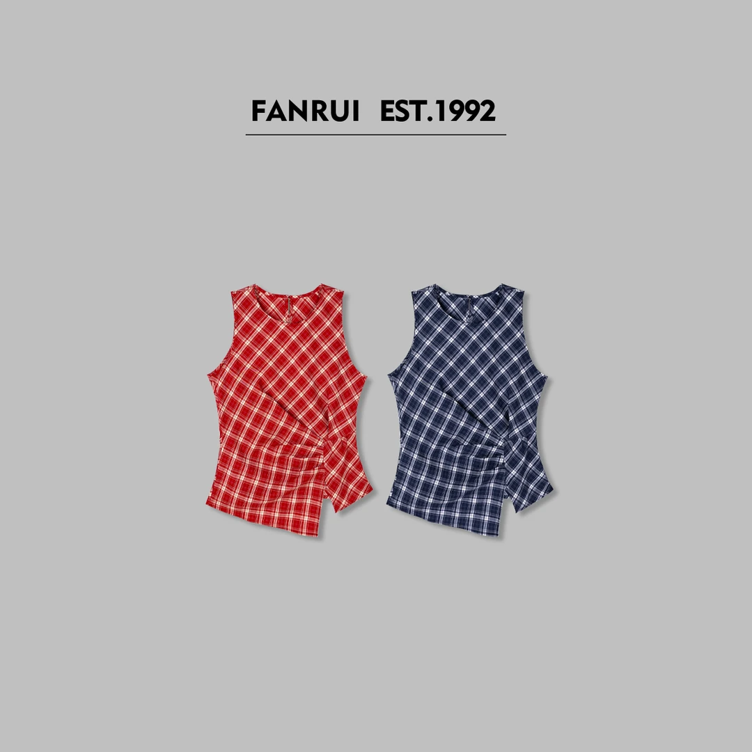 FANRUI/泛芮「梦幻甜心」不规则设计感格纹独特别致小上衣女B15968