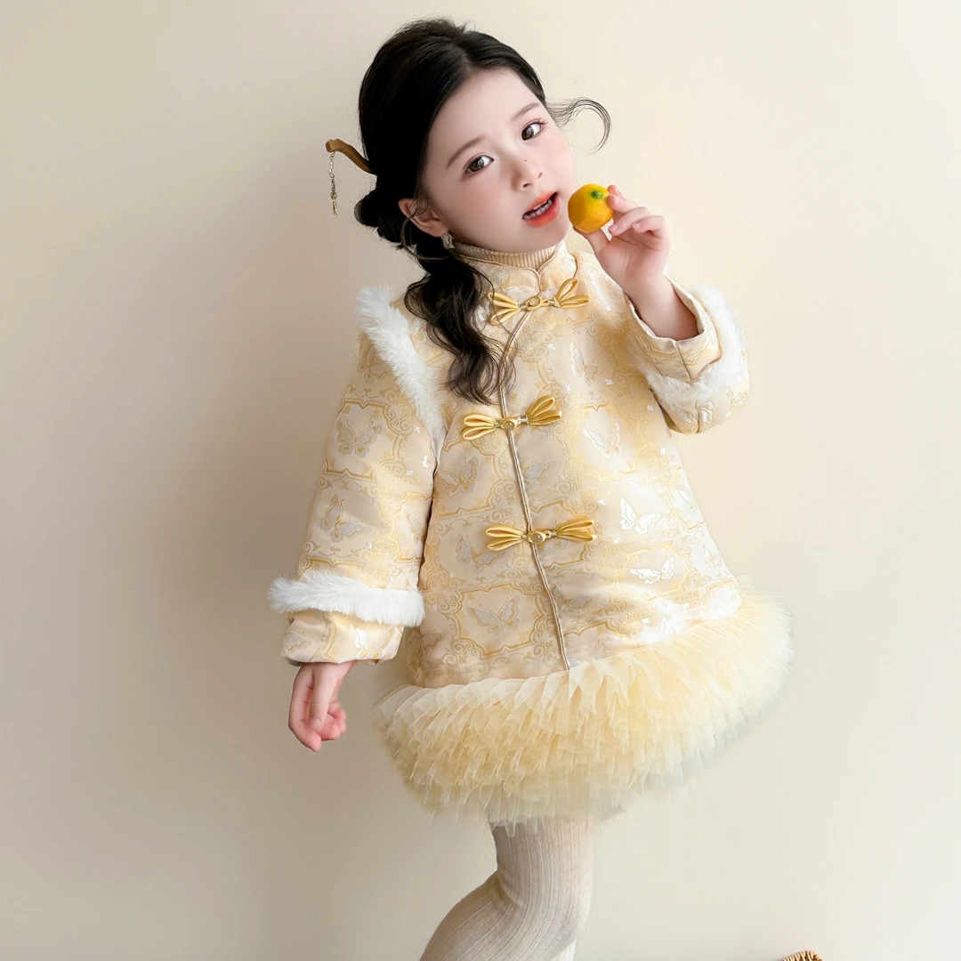 女童中国风连衣裙儿童新中式加绒加厚旗袍裙小女孩宝宝秋冬装2025