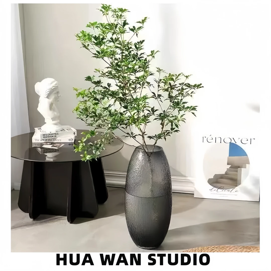 大菩提花瓶 |原色烟灰人工吹制水晶玻璃花瓶落地桌边电视柜摆件