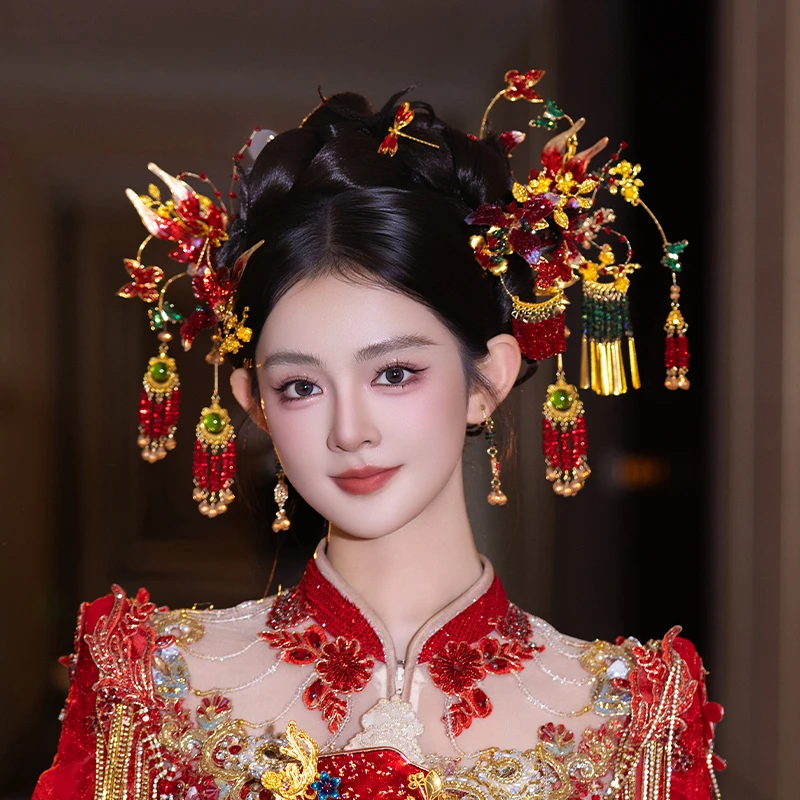 合金婚庆饰品 新娘头饰中式手工花朵发簪新娘手工秀禾服发饰D0630
