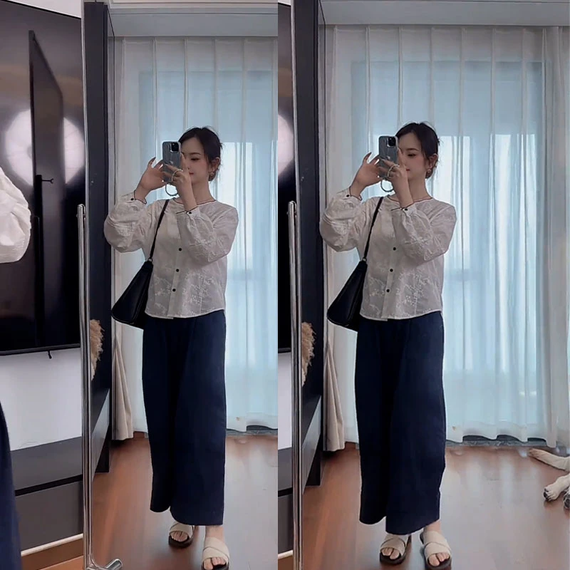 2025秋季新款设计感一整套时尚百搭长袖衬衫女阔腿休闲裤两件套装