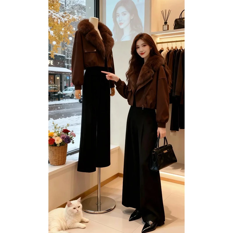 显瘦百搭个性2026冬季时尚时髦风格毛领棉服上衣女款毛领设计感