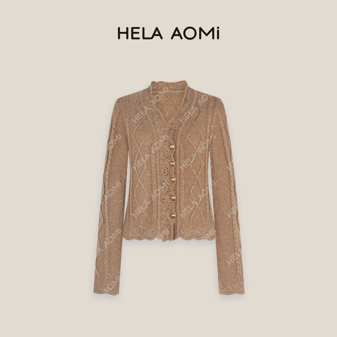 HELA AOMI“绞花星河”绵羊毛绞花编织自带复古层次感通勤风针织衫