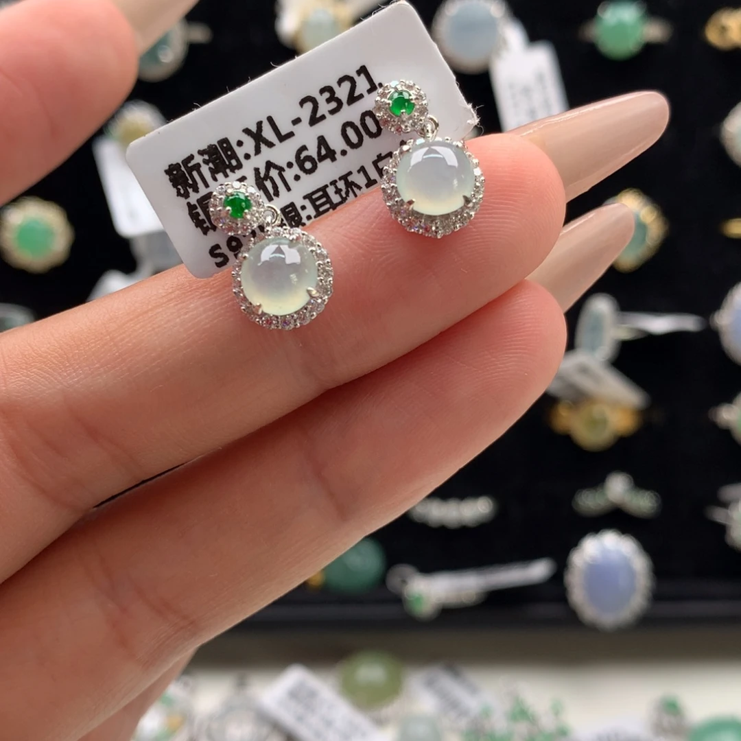 翡翠银S925镶嵌颈饰耳钉