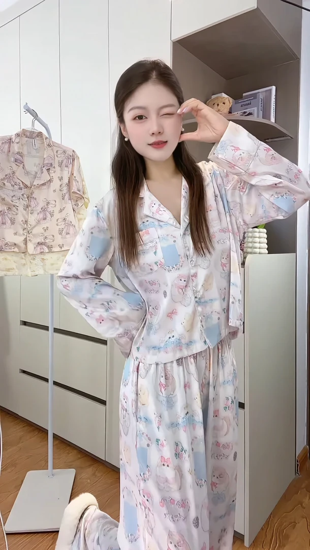 （慵懒猫）睡衣女春秋季气质休闲长袖睡衣女款家居服显瘦外穿可爱风