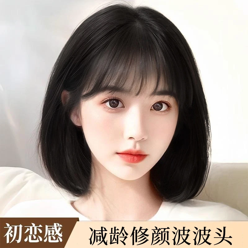 假发女短发减龄波波头黑色Lolita齐刘海bobo头仿全真人发全头套式