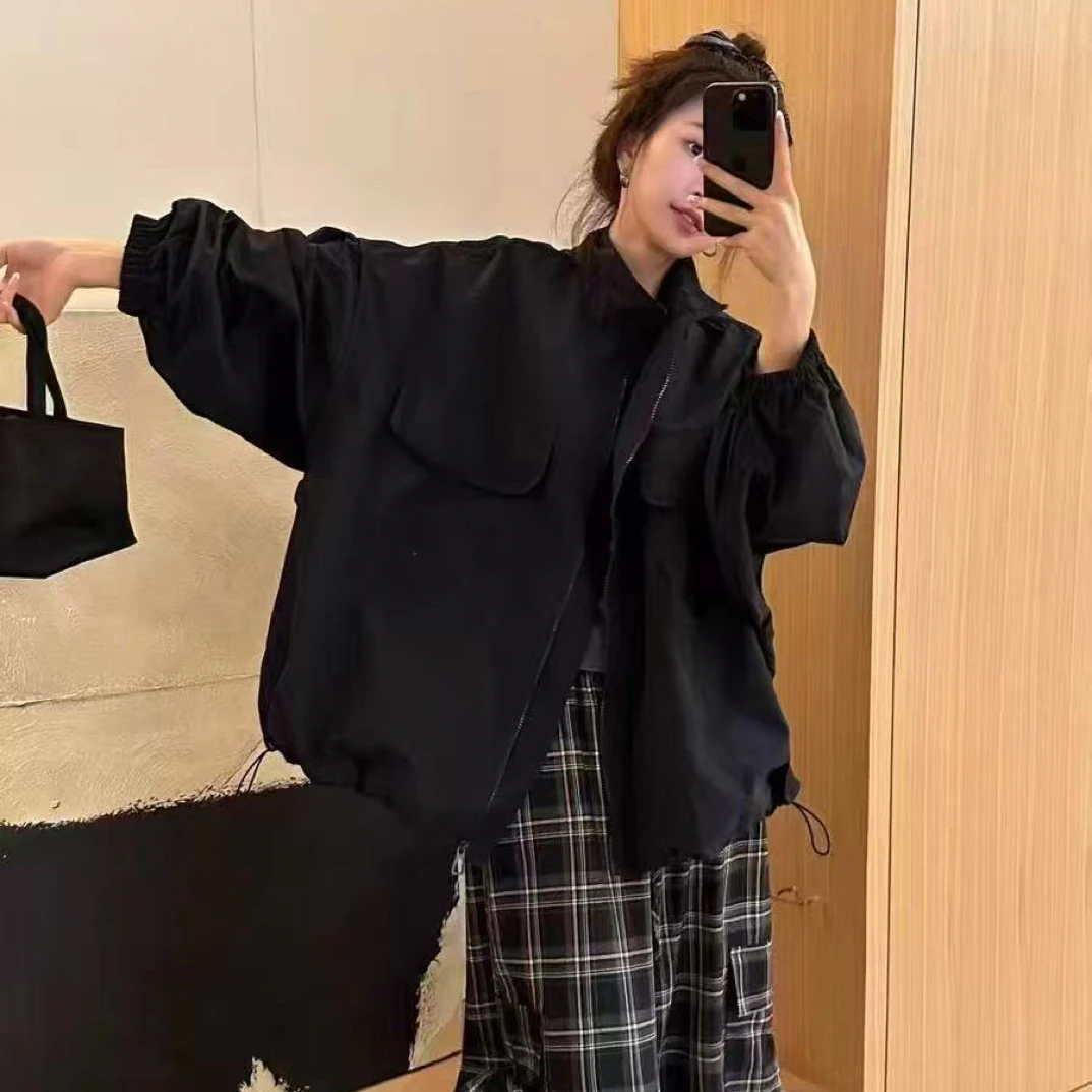 2025秋季洋气阔版立领工装外套灯笼袖风衣冲锋衣夹克女