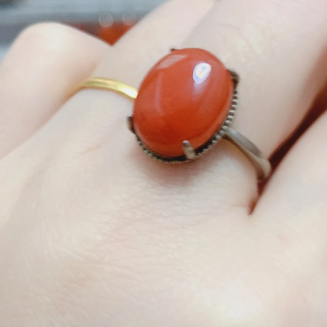 南红玛瑙银S925镶嵌戒指