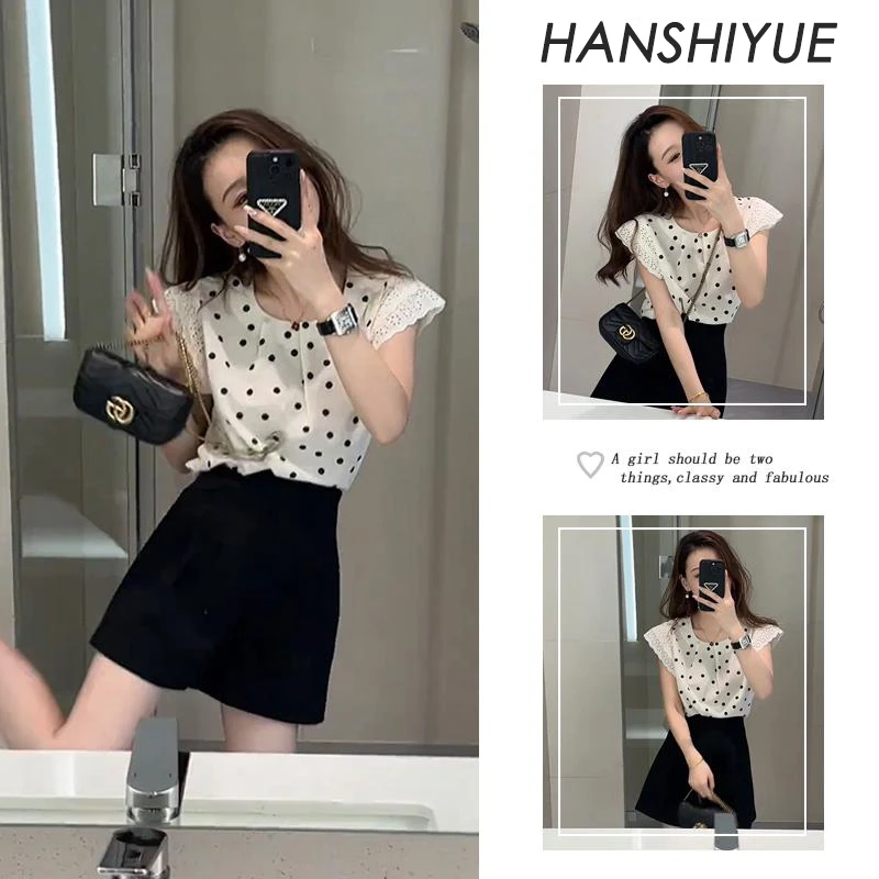 夏季韩系穿搭一整套女2025新款减龄波点上衣搭时尚百搭短裤两件套