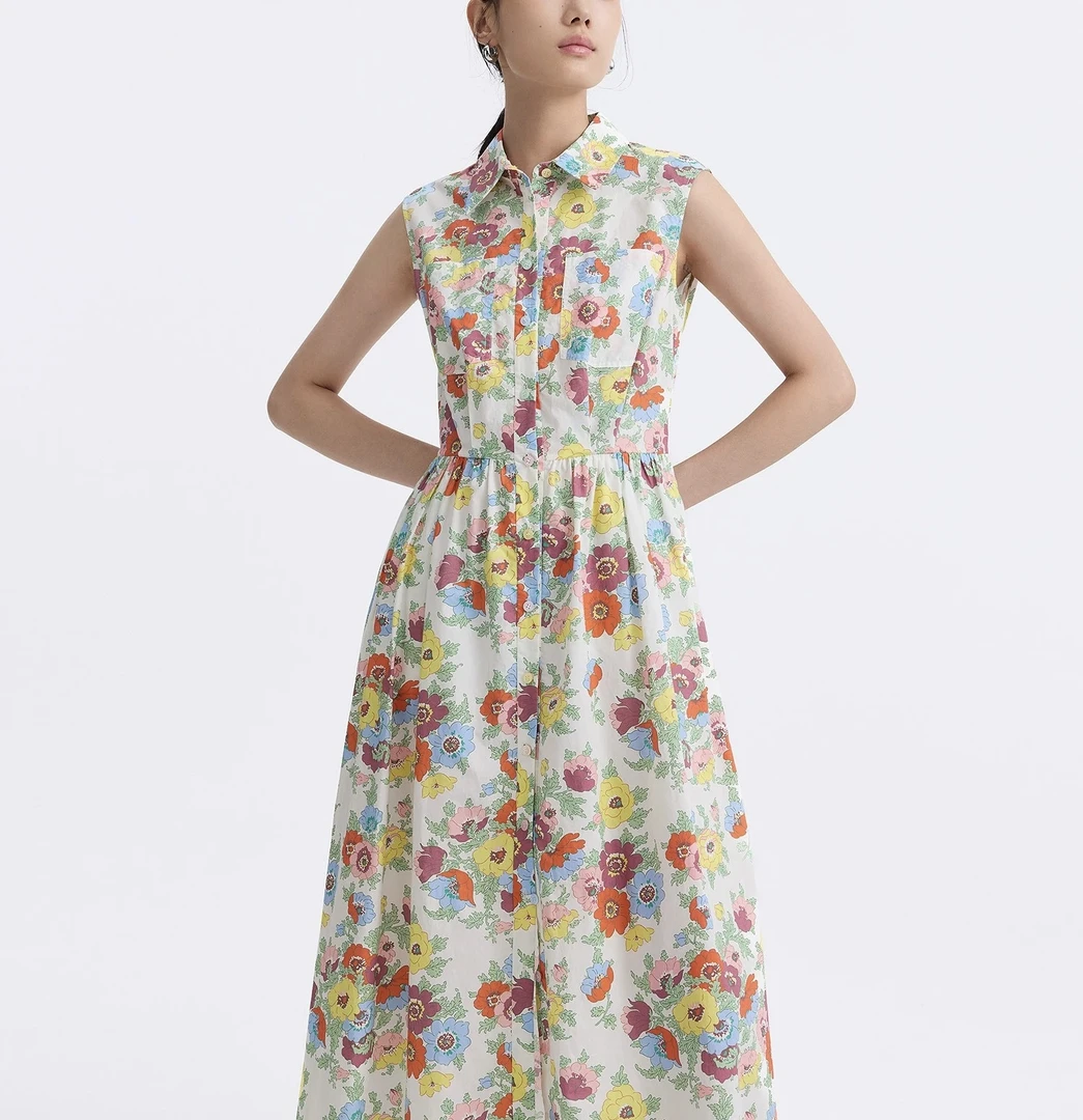 254126-多斯 印花纯棉复古衬衫连衣裙25年夏季新品