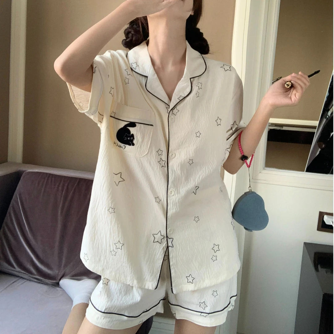 云朵棉大码睡衣260斤穿宽松宽大薄款夏季印花家居服短袖短裤套装